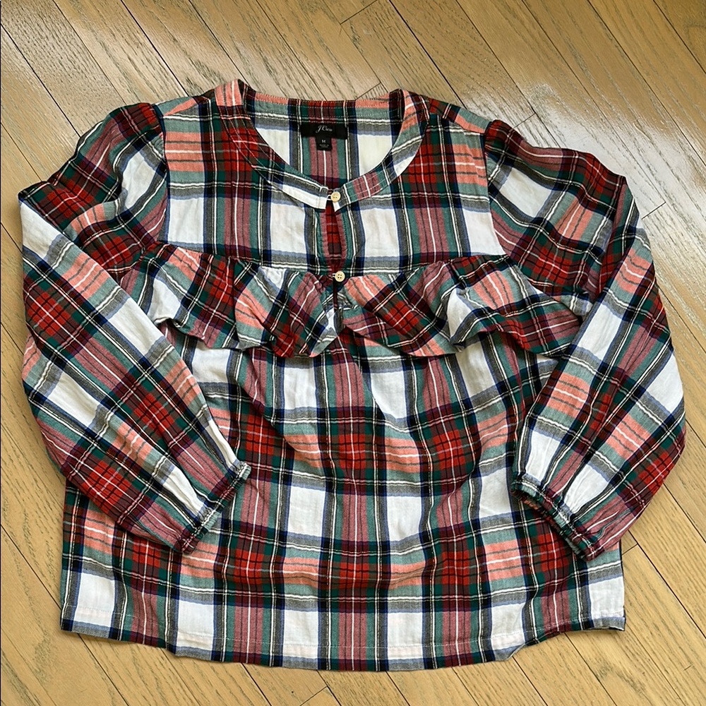 J. Crew | Plaid Ruffle Blouse